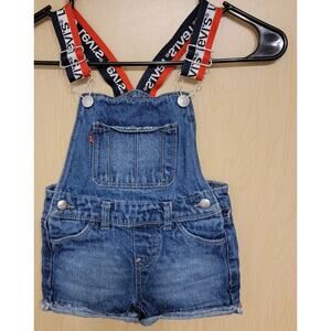 Levi's Red,White,Blue Logo Strap dark Wash Shortall Child Size 3T logo spellout